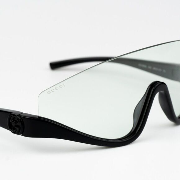 NEW Gucci GG1650S 005 Shiny Black Green Unisex Shield Mask Sunglasses - Picture 8 of 11